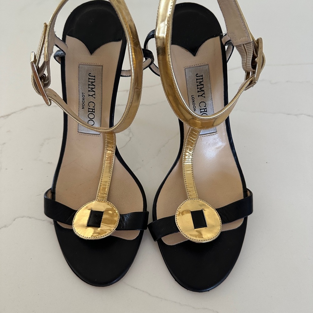 Jimmy Choo Black and Gold Women's Sandals